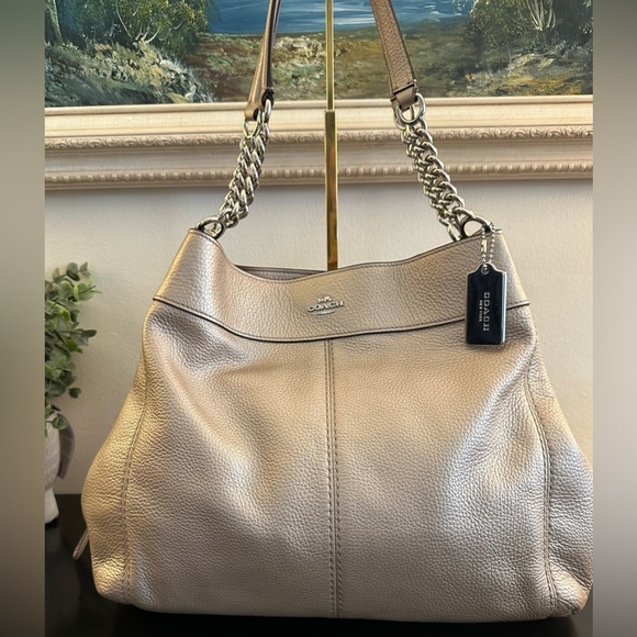 Coach Lexy Metallic Platinum Gold Triple Compartment Shoulder Bag EUC - Picture 6 of 14